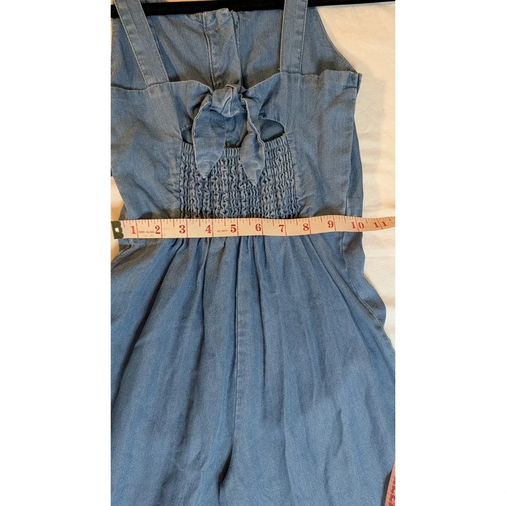 Habitual Kid Girls Denim Jumpsuit‎ Medium Stone Blue Wide Leg Tie Back Size 7-8